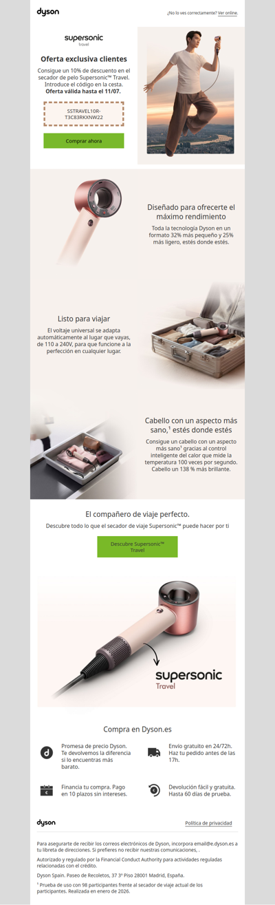 Sólo para ti: descuento en el nuevo secador de pelo en formato viaje Dyson