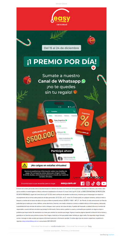 PREMIOS Diarios en el WhatsApp de EASY!! 🎁🎉