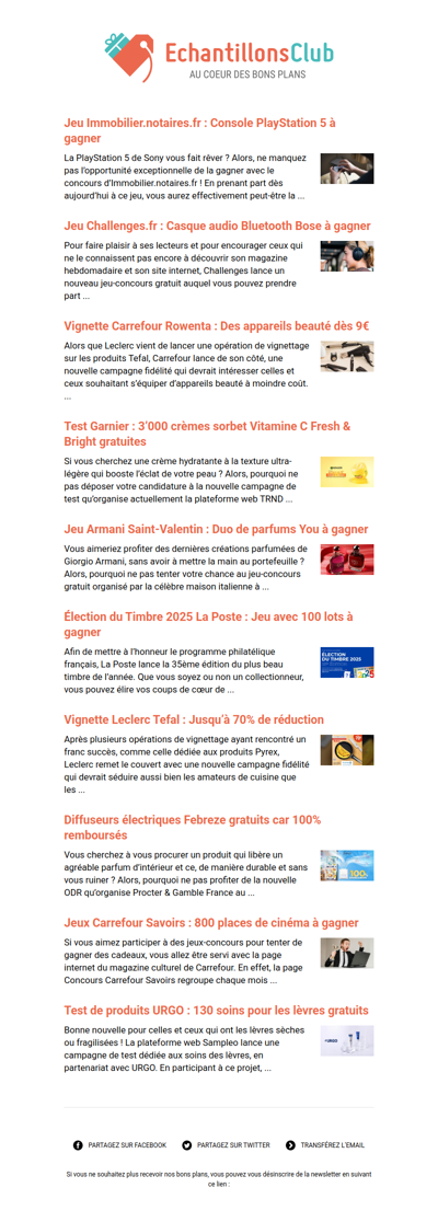 EchantillonsClub.com : Produits gratuits, PS5 à gagner, offres 100% remboursées...