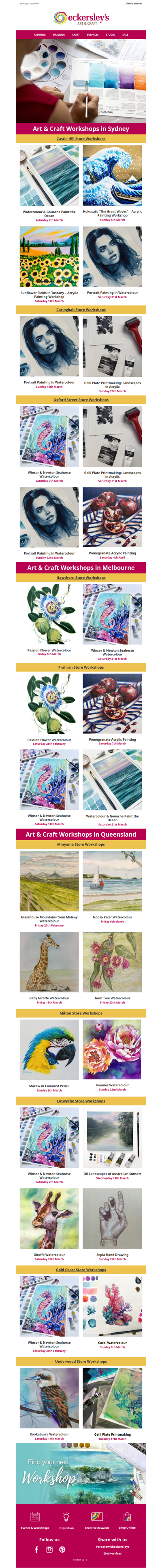 Join us for upcoming workshops in your local store