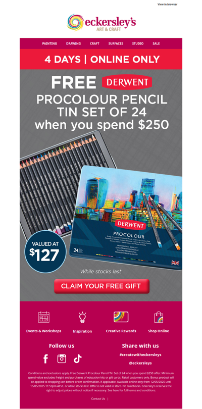 FREE Derwent Procolour Set 24 when you spend over $250 | Online Only