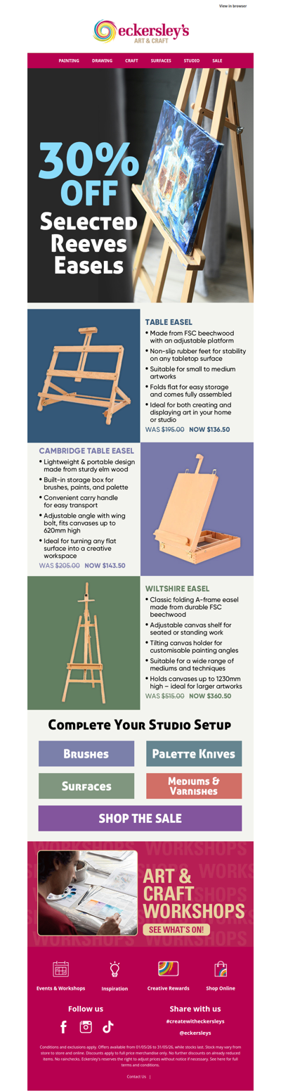 30% Off Selected Reeves Easels