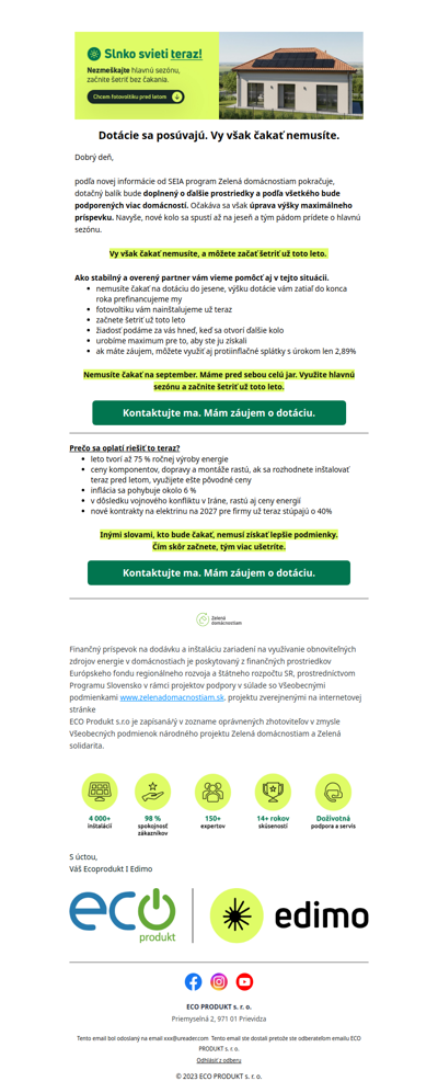 Máme nové informácie. Dotácie na fotovoltiku sa menia.