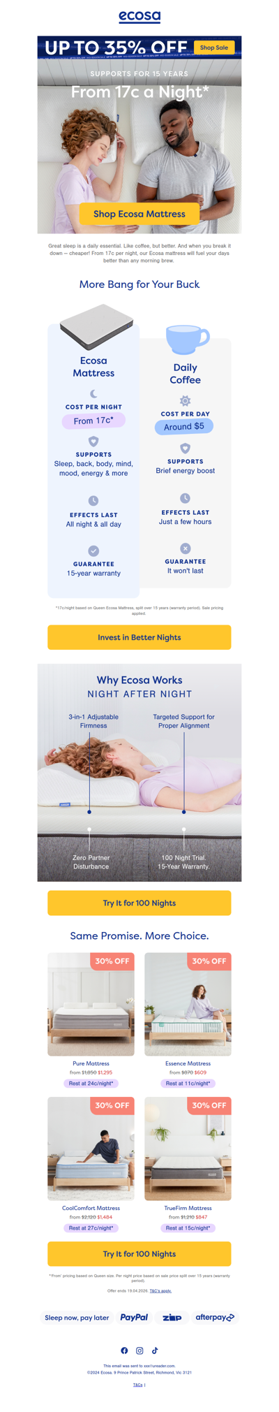 What costs less than 17c per night?