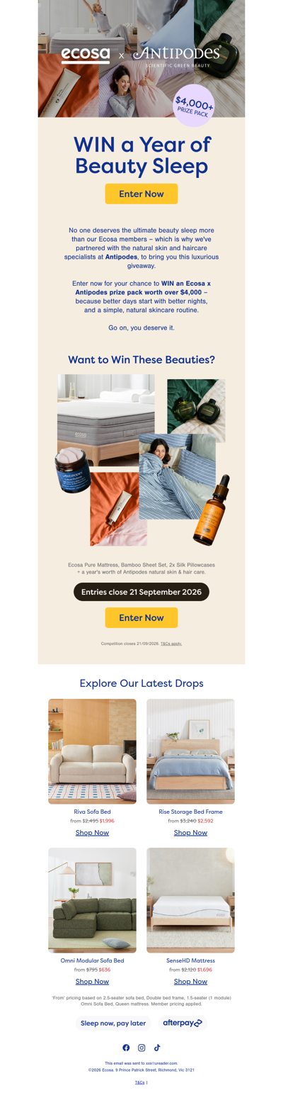 WIN a $4,000 Beauty Sleep: Antipodes x Ecosa