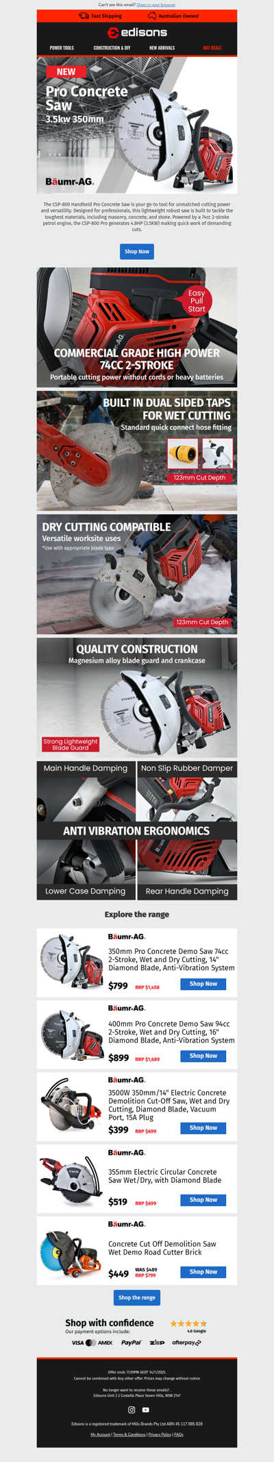 NEW  CSP-800 Handheld Pro Concrete Saw at Edisons