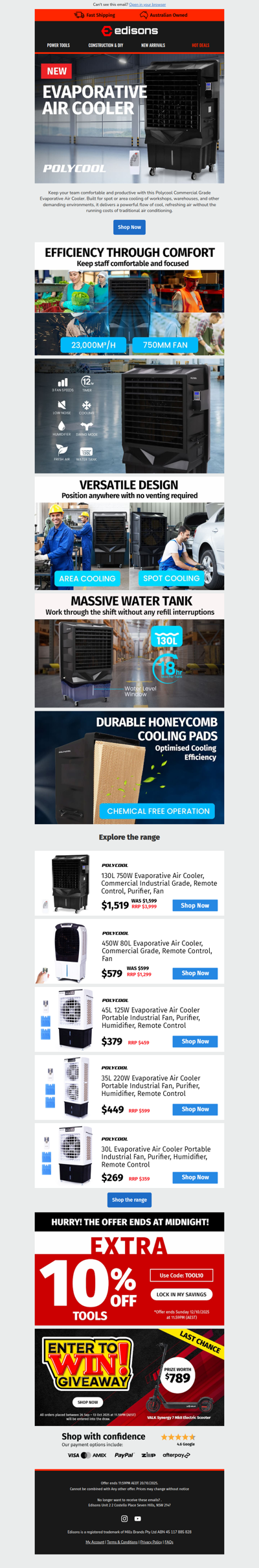 🆕 Now Available: POLYCOOL 130L Evaporative Air Cooler❄️