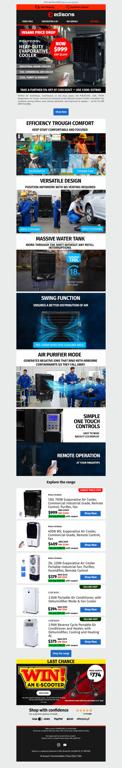 ❄️Lowest Price: POLYCOOL 130L Cooler!