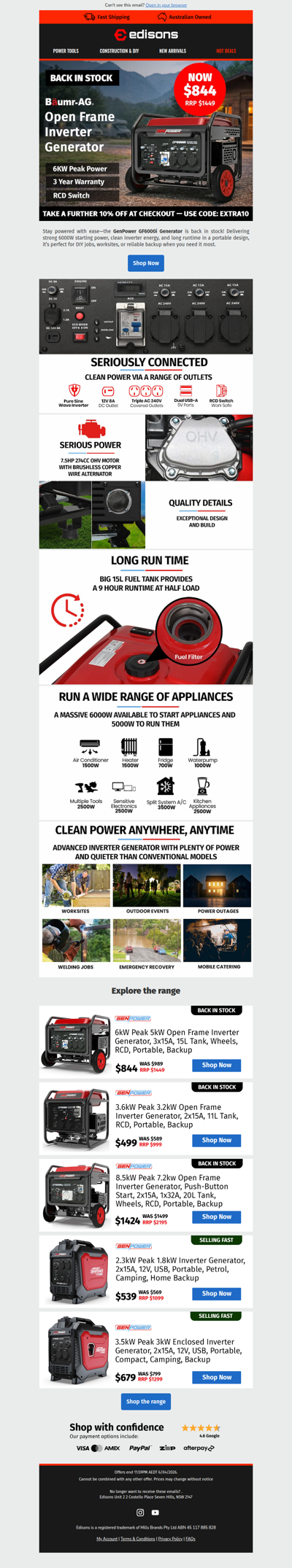 Power’s Back ⚡ Our Top Generator, Now In Stock + 10% Off