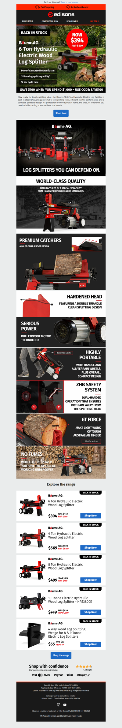 Back in Stock: 6-Ton Log Splitter 🪵