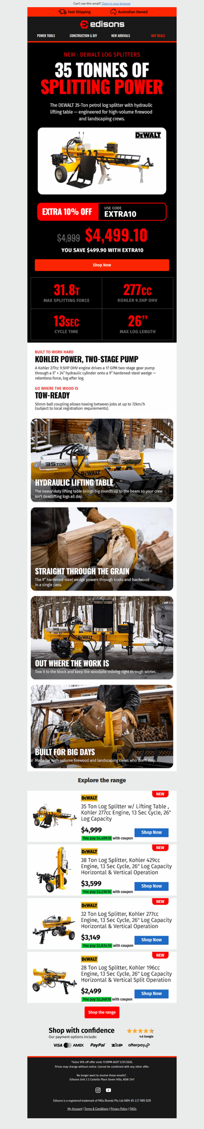 🪵 NEW: DeWalt 35-Ton Log Splitter