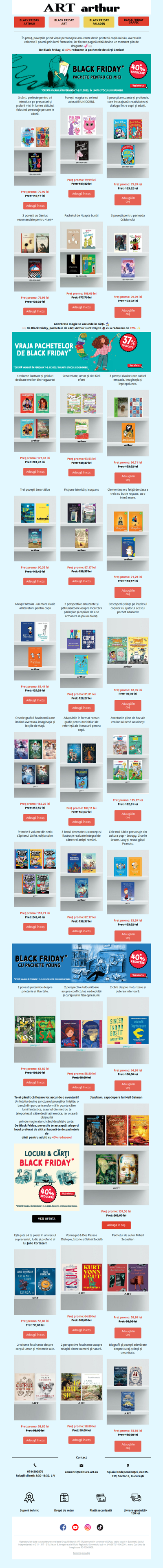 ✨ BLACK FRIDAY la Grupul Editorial ART: până la 40% reducere la pachetele de cărți pentru copii și adulți! 🎉