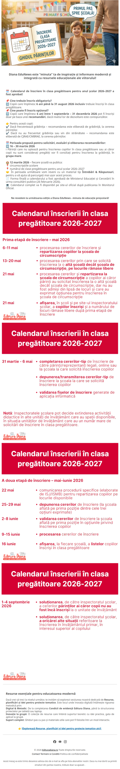 Diana EduNews - minuta de educație preșcolară | Oficial: Află când și cum se face înscrierea în clasa pregătitoare 2026–2027