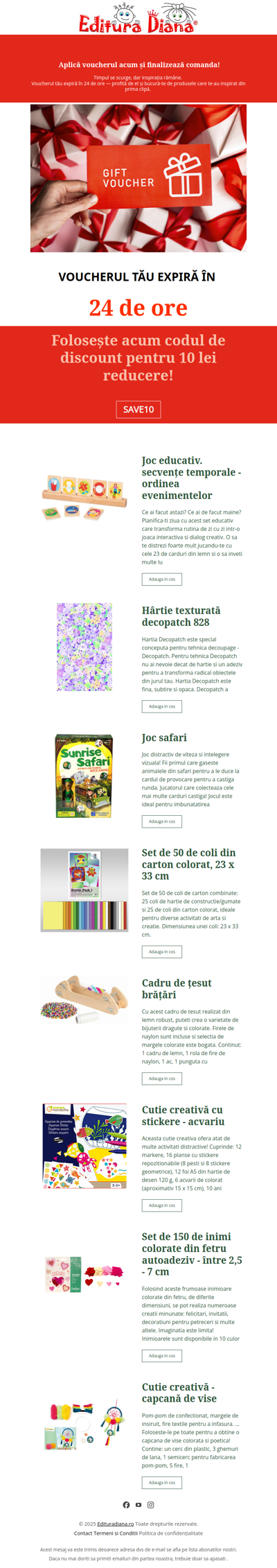 Timpul se scurge, bucură-te de produsele care te-au inspirat din prima clipă. Voucherul tău expiră în 24 de ore!