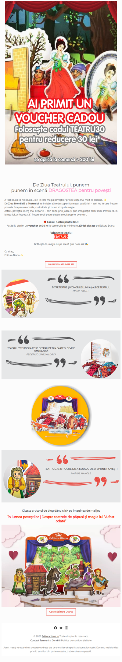 🎭 De Ziua Teatrului, povestea continuă… cu un cadou pentru tine! Deschide-l acum