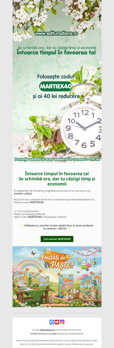 VOUCHER CADOU 40 LEI📣Se schimbă ora, dar tu câștigi timp și economii✨