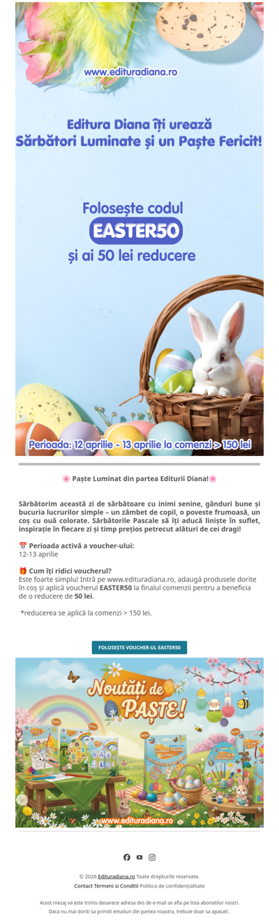 Paște fericit!🎁 Iepurașul ți-a adus un VOUCHER DE 50 LEI