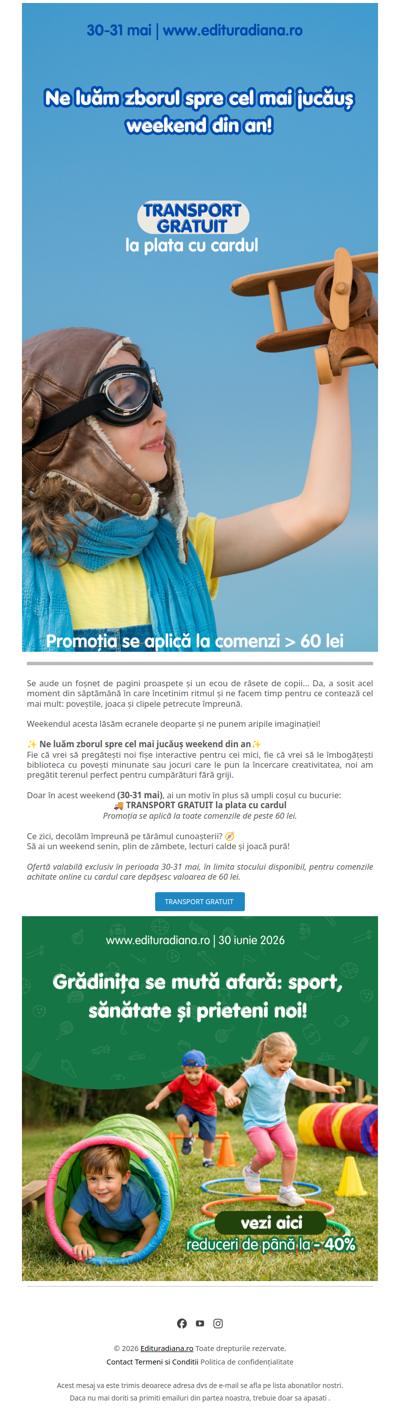 ✈️ Weekendul acesta zburăm spre joacă cu transport gratuit pe edituradiana.ro!