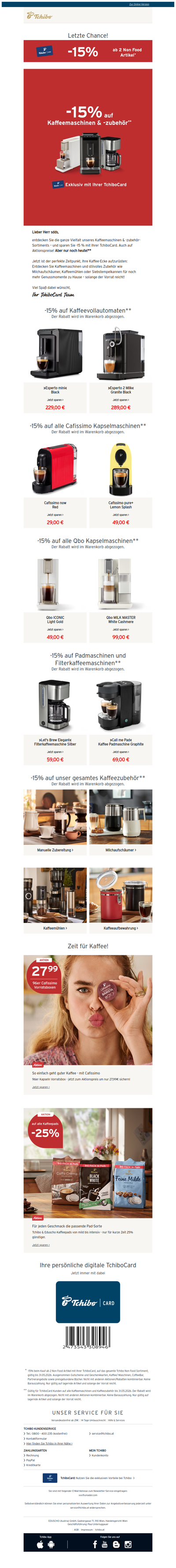 Letzte Chance: -15 % auf Kaffeemaschinen & -zubehör