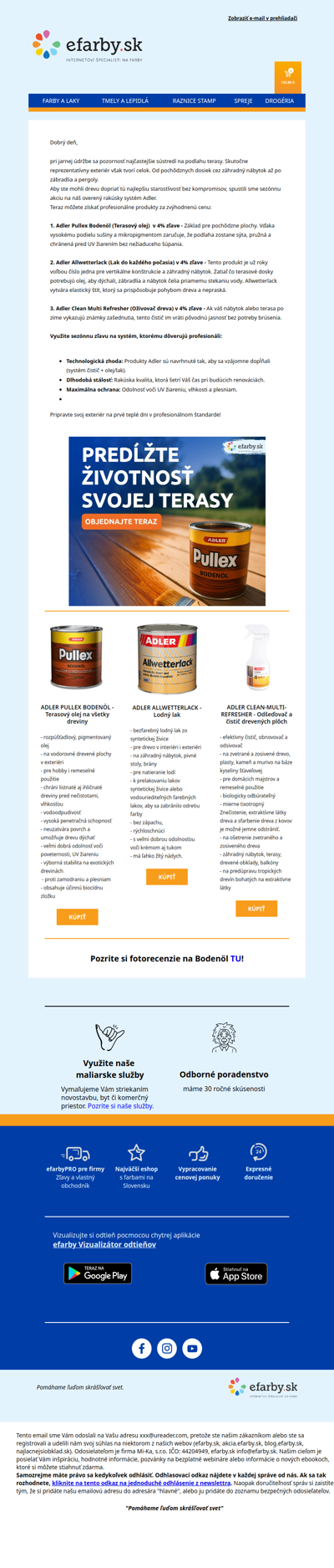 Komplexná ochrana od terasy až po nábytok so zľavou 4%