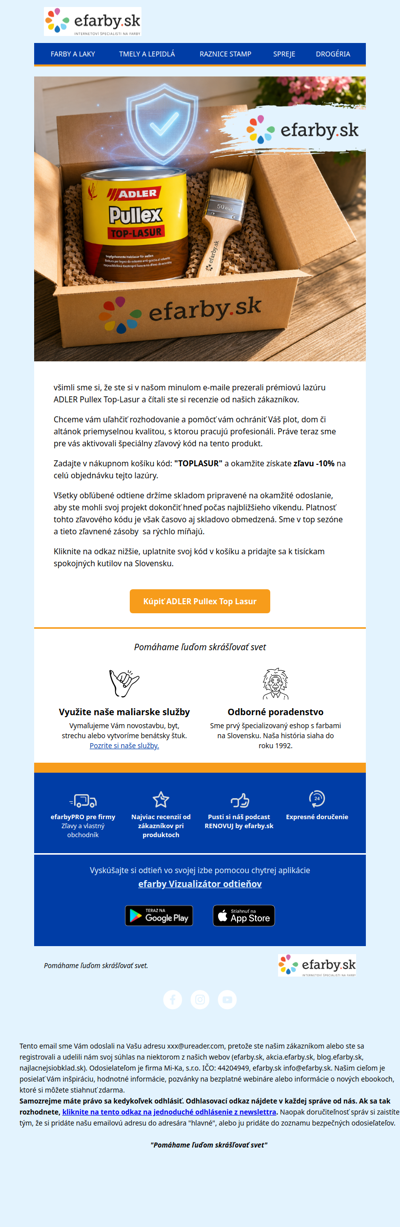 Zľava -10% na lazúru ADLER Pullex, ktorú si prezerali