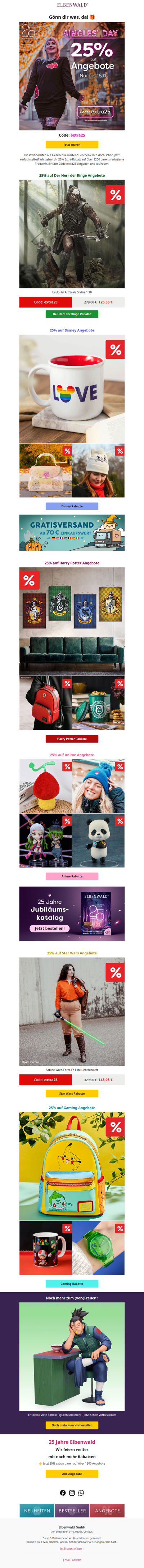 25% auf Angebote - Happy Singles' Day 💝