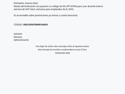 re: Beneficio interno para empleados de El Don