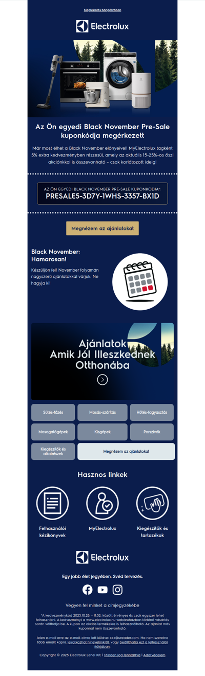 Black November Pre-Sale kuponakció –  csak MyElectrolux tagjainknak
