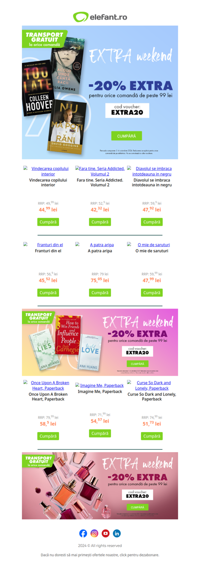 EXTRA Week: 20% reducere la tot cu codul EXTRA20, doar săptămâna aceasta!