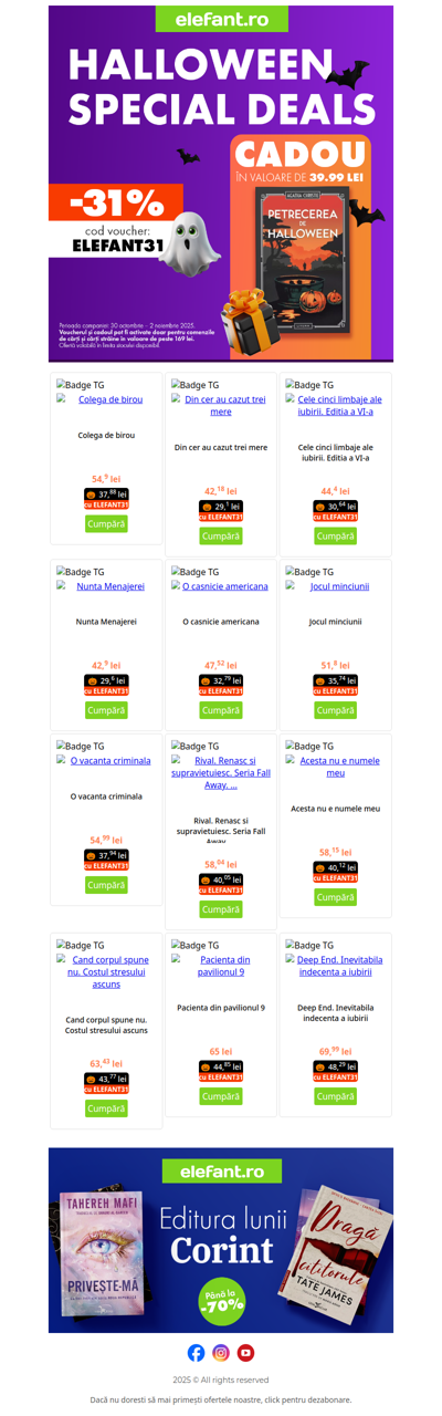 🎃 Halloween Special Deals: folosește codul ELEFANT31 pentru EXTRA 31% reducere la cărțile de pe site! 🎃