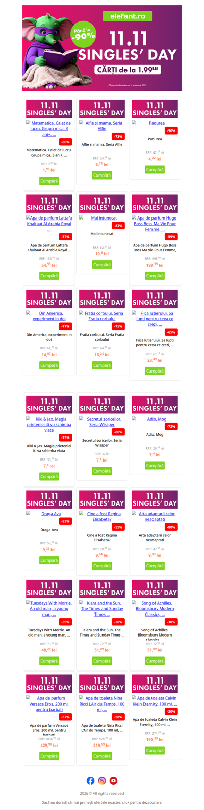 📖 11.11 – Singles’ Day pe elefant.ro, cu reduceri de până la -90%!