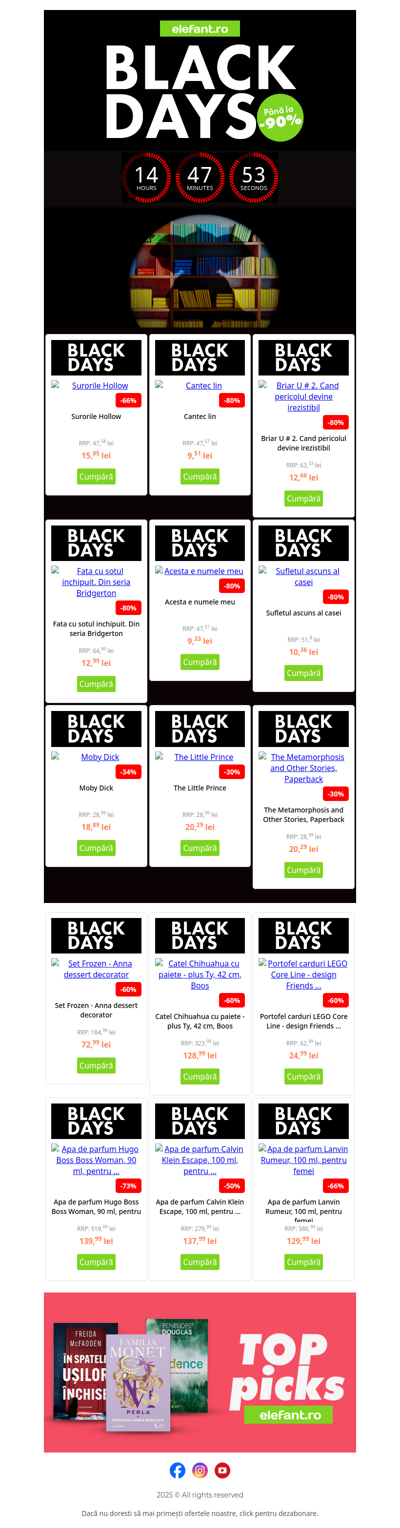 ⏰ Ultima zi de Black Days: prinde reducerile de până la –90%! 🖤