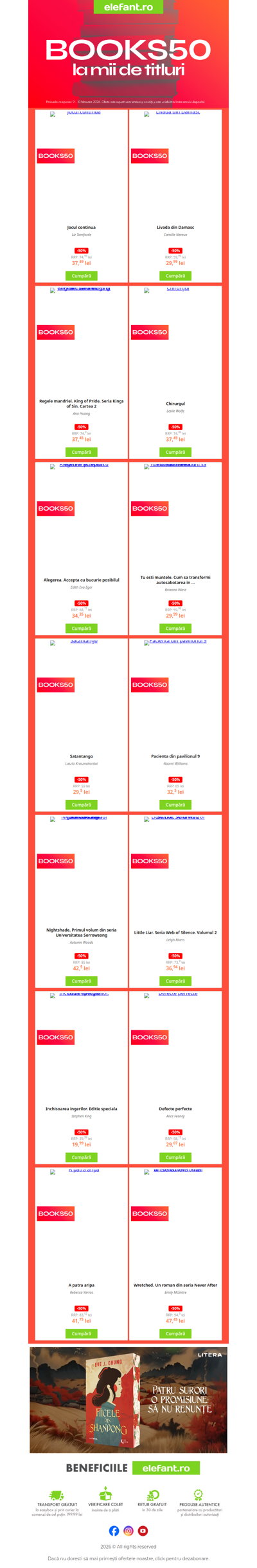 📕 Hei, iubitorule de cărți! A început 𝐁𝐎𝐎𝐊𝐒𝟓𝟎 cu -50% la mii de titluri!