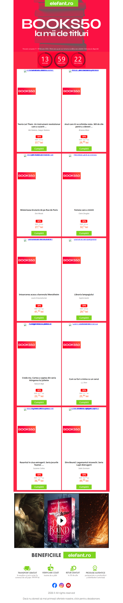 ⏰ Doar ASTĂZI: -50% la cărțile tale preferate, mii de titluri în ofertă!