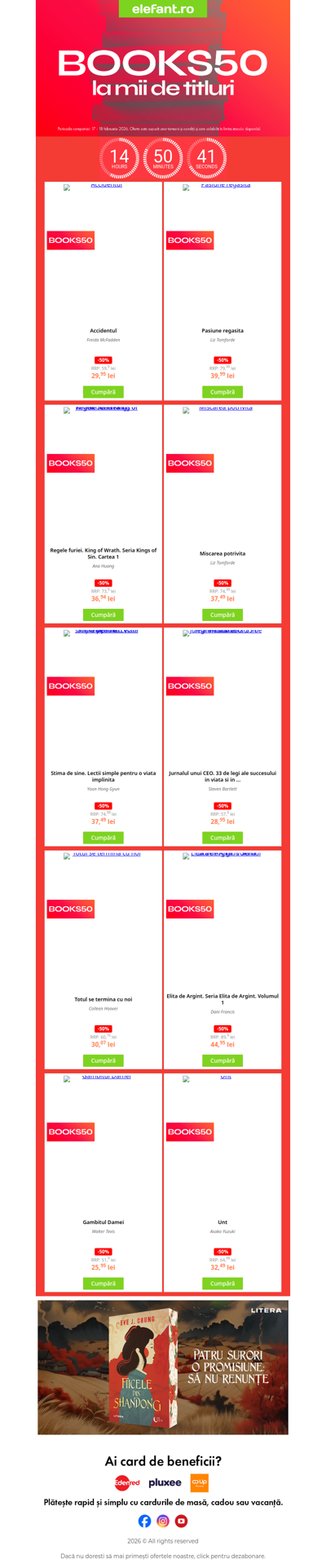 ⏰ Doar ASTĂZI: -50% la cărțile tale preferate, mii de titluri in ofertă! 📕