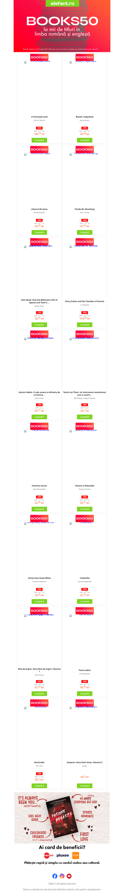 📕 A început 𝐁𝐎𝐎𝐊𝐒𝟓𝟎 cu -50% reducere la mii de titluri în română și engleză!