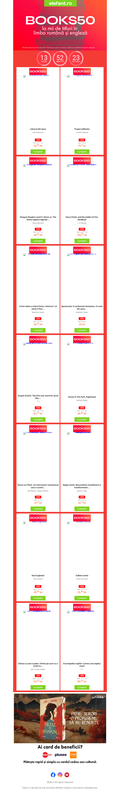 ⏰ Doar ASTĂZI: -50% la cărțile tale preferate, mii de titluri în ofertă! 📕