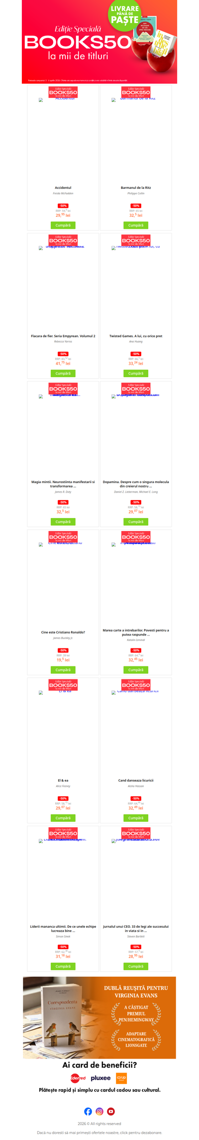 📚 Mii de cărți te așteaptă cu -50% reducere și Livrare până de Paște! 🚚🐣