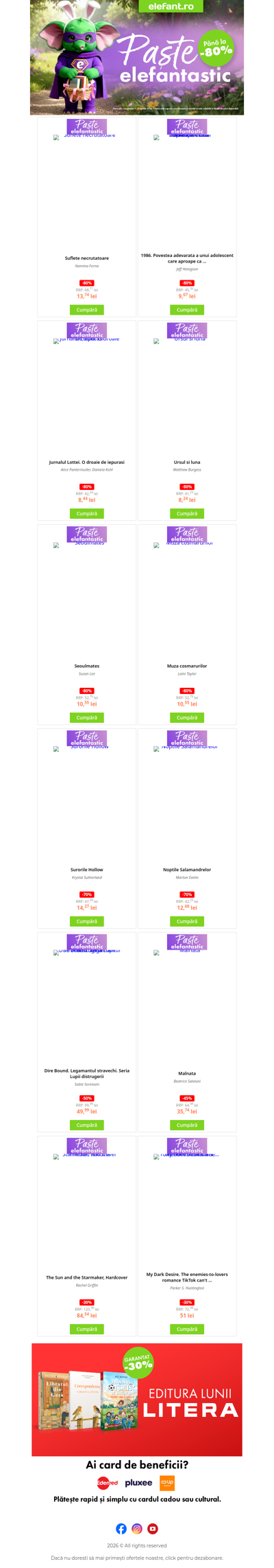 🐣 Până la -80% reducere pentru un Paște elefantastic 📚