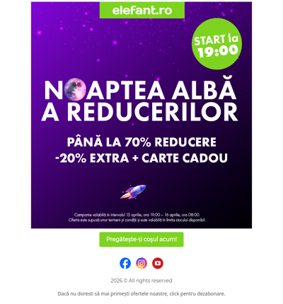 ❗Pregătește-ți coșul! La ora 19:00 începe Noaptea Albă a Reducerilor! 🌕