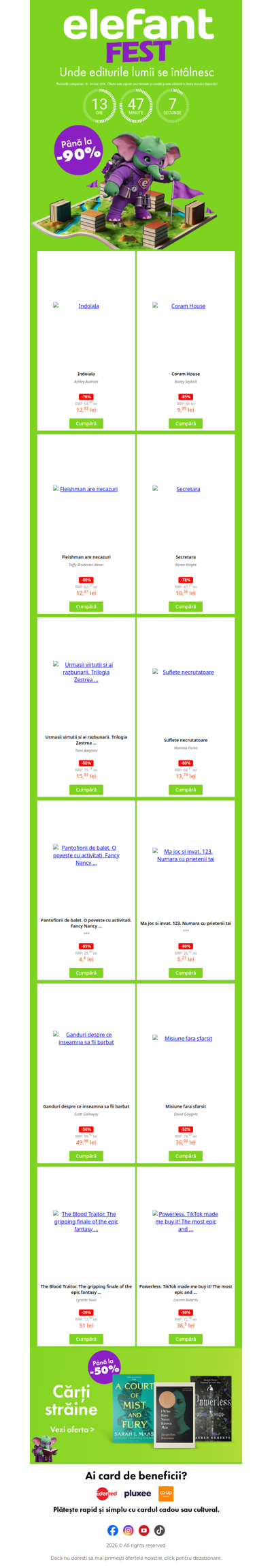 ⏰ Ultimele ore cu reduceri de Elefant FEST + 🎁 Carte Cadou 💚