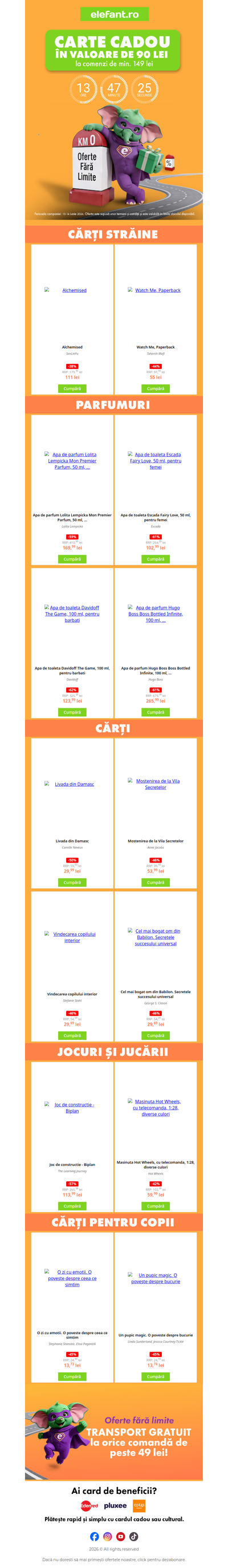 ⏰ Ultimele ore cu Carte Cadou 🎁 și Transport Gratuit 🚚