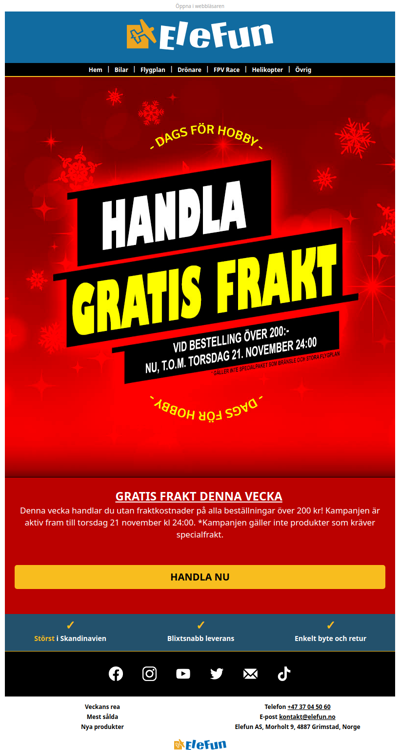 Nu! 🎁 Handla med fri frakt på elefun.no