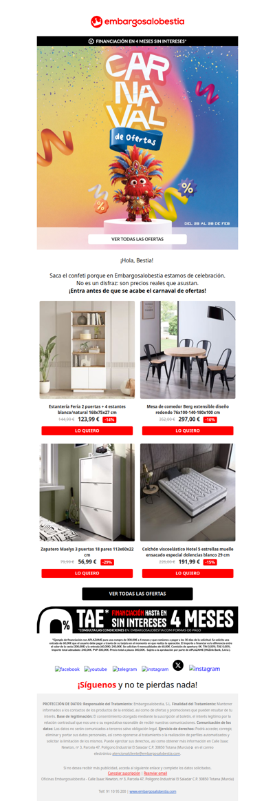 🎭 ¡Bestia, ya está aquí el Carnaval de Ofertas!