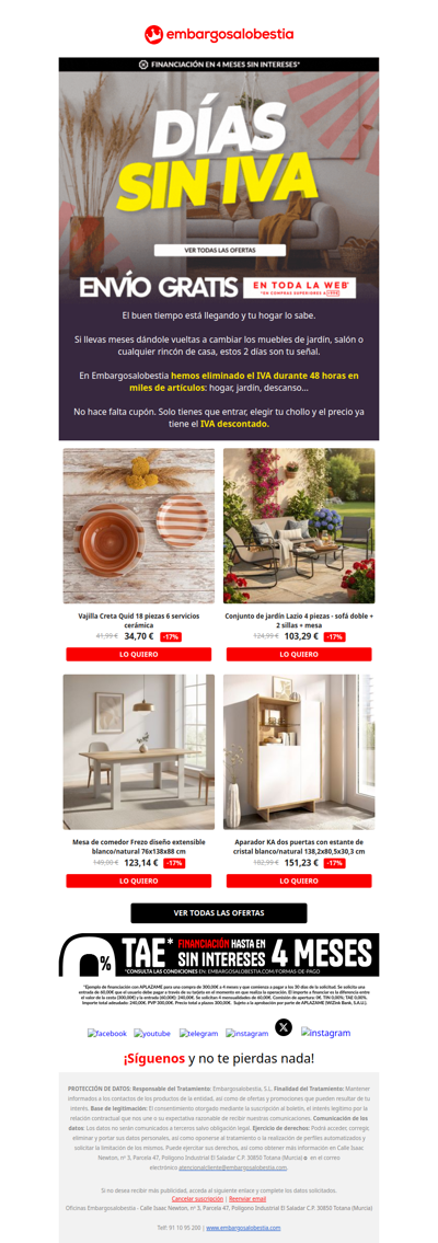 2 días sin IVA en hogar y jardín 🌿 Solo hoy y mañana