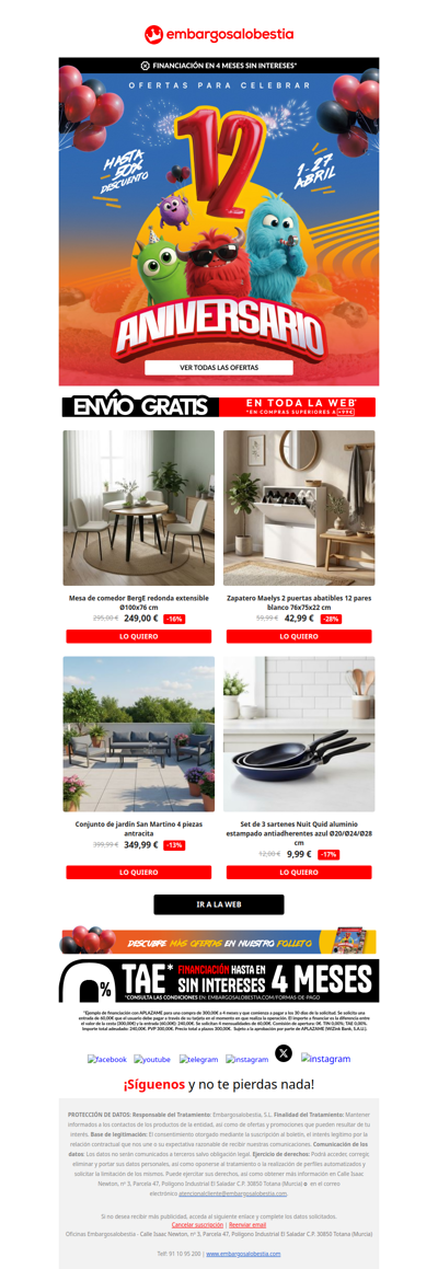 🎉 ¡Cumplimos 12 años y lo celebramos contigo! Hasta -50% en todo