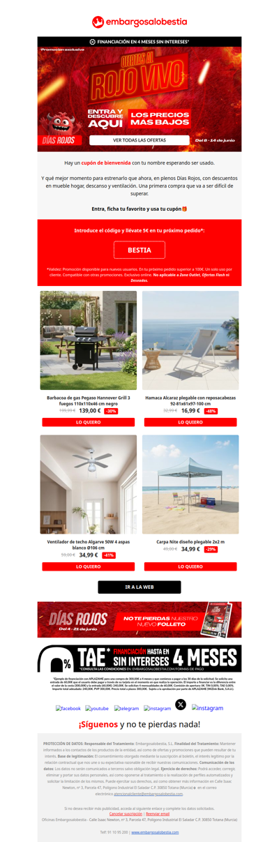 🎁 5€ de bienvenida + Ofertas al Rojo Vivo