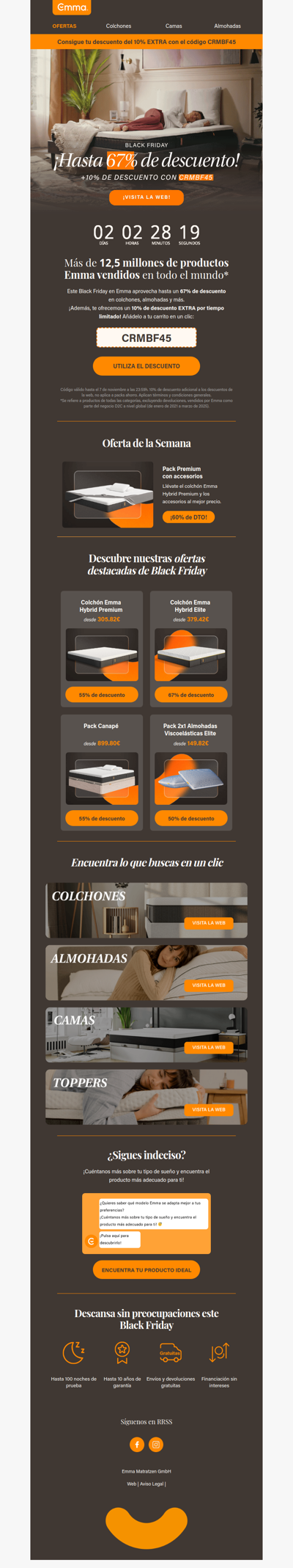 Ya está aquí el Black Friday de Emma, ¡Hasta un 67% de DTO!