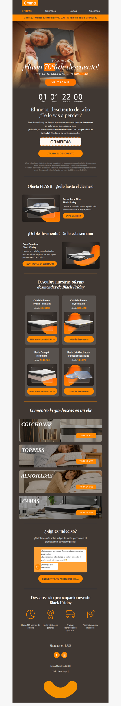 Últimos días de Black Friday en Emma. ¡Hasta un 70% de DTO!