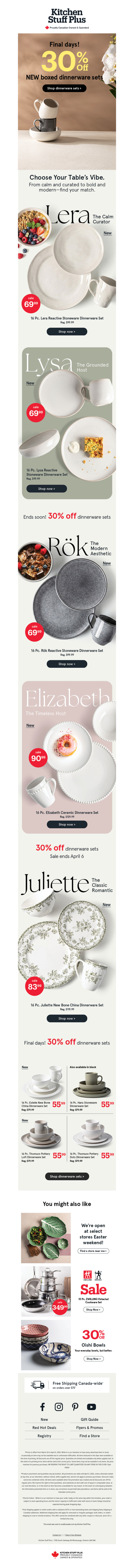 Almost Gone: 30% Off NEW Dinnerware Sets